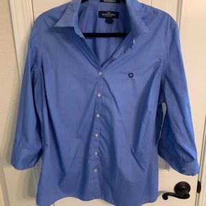 Blue button down chase top